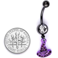 Clear Black Gem Black Purple Witch Hat Halloween Dangle Belly Ring -Body Jewelry Store 67895.otherimage4