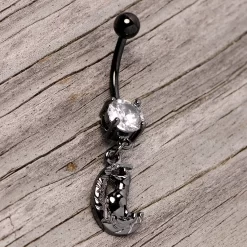 Clear CZ Gem Black Cat Moon Halloween Dangle Belly Ring 7 Clear CZ Gem Black Cat Moon Halloween Dangle Belly Ring -Body Jewelry Store 67902.otherimage2