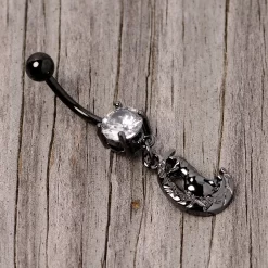 Clear CZ Gem Black Cat Moon Halloween Dangle Belly Ring 8 Clear CZ Gem Black Cat Moon Halloween Dangle Belly Ring -Body Jewelry Store 67902.otherimage3