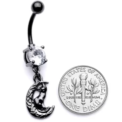 Clear CZ Gem Black Cat Moon Halloween Dangle Belly Ring 9 Clear CZ Gem Black Cat Moon Halloween Dangle Belly Ring -Body Jewelry Store 67902.otherimage4