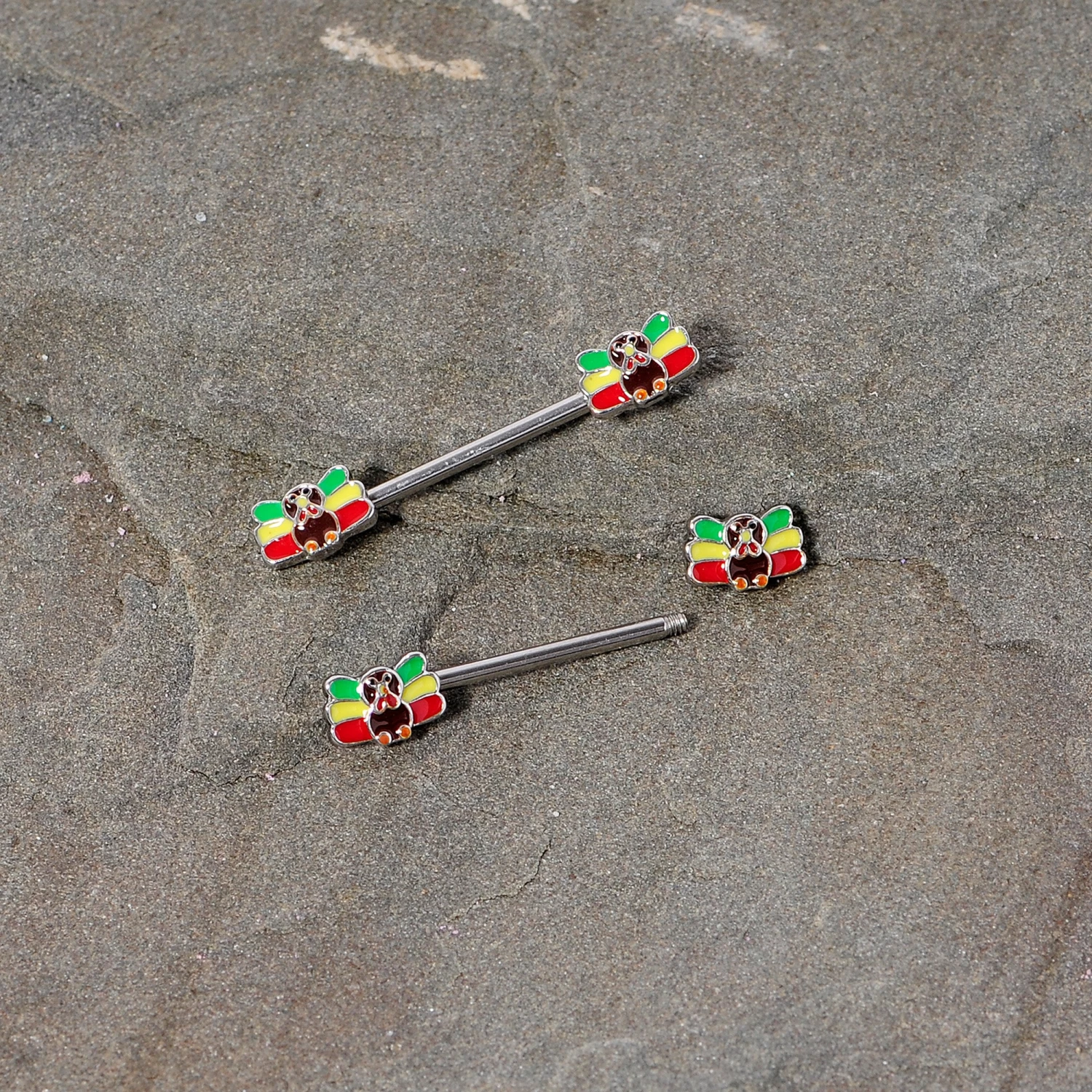 14 Gauge 5/8 Rasta Turkey Thanksgiving Barbell Nipple Ring Set 4 14 Gauge 5/8 Rasta Turkey Thanksgiving Barbell Nipple Ring Set - Image 4