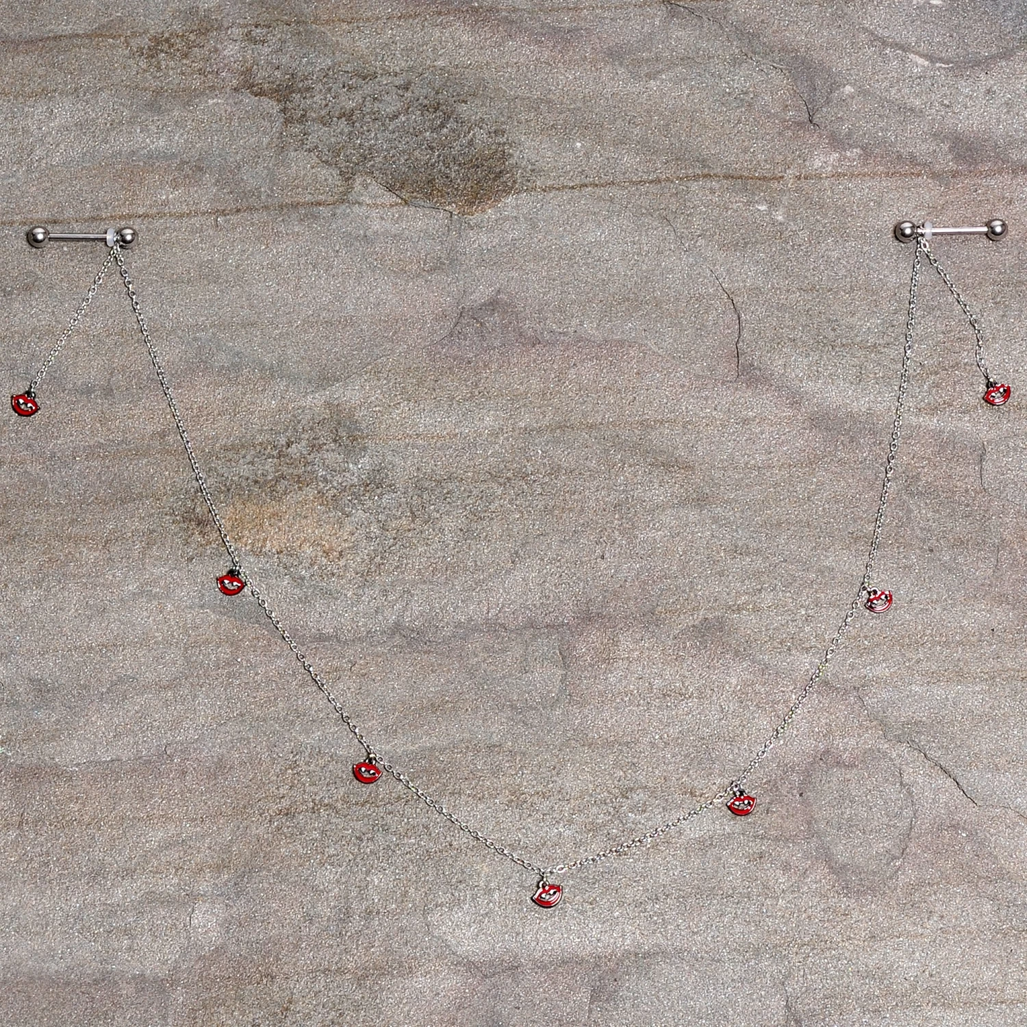 Gaby 14 Gauge 5/8 Red Monster Fang Halloween Dangle Nipple Chain 5 Gaby 14 Gauge 5/8 Red Monster Fang Halloween Dangle Nipple Chain - Image 5