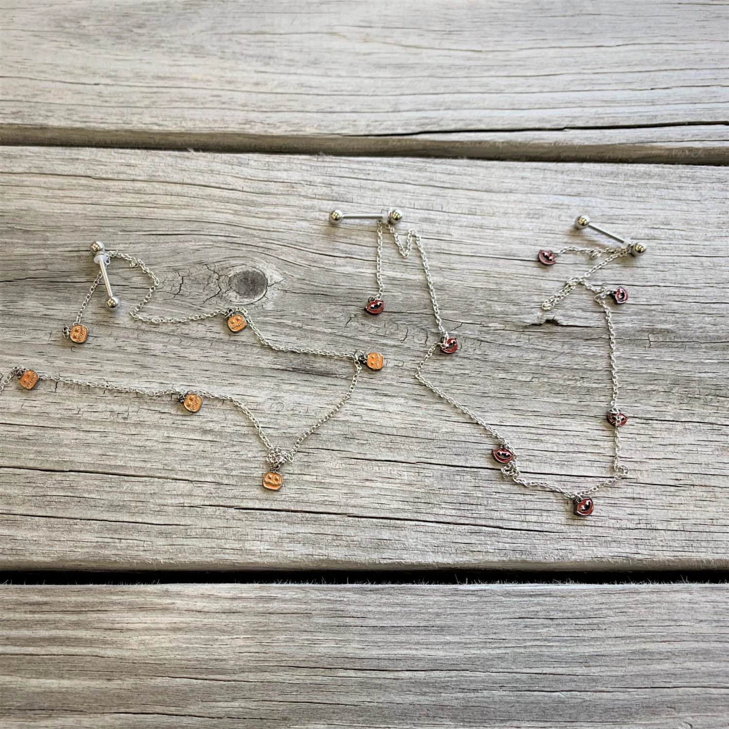 Gaby 14 Gauge 5/8 Orange Pumpkin Patch Halloween Dangle Nipple Chain 4 Gaby 14 Gauge 5/8 Orange Pumpkin Patch Halloween Dangle Nipple Chain - Image 4