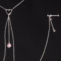Gaby 14 Gauge 5/8 Pink Gem Sun Heart Star Nipple Chain Necklace 11 Gaby 14 Gauge 5/8 Pink Gem Sun Heart Star Nipple Chain Necklace -Body Jewelry Store 67915.otherimage5