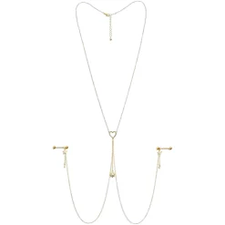 Gaby 14 Gauge 5/8 Clear Gem Gold Tone Sun Heart Star Nipple Chain Necklace -Body Jewelry Store 67916.otherimage5