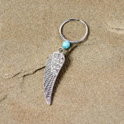 20 Gauge 3/8 Clear Gem Feather Feathered Wing Dangle Closure Ring -Body Jewelry Store 67917.otherimage1