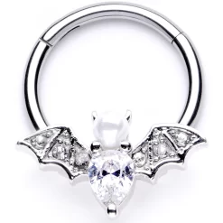 16 Gauge 3/8 Clear Gem Vampire Bat Halloween Hinged Segment Ring
