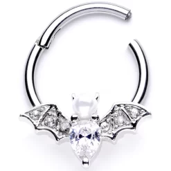 16 Gauge 3/8 Clear Gem Vampire Bat Halloween Hinged Segment Ring -Body Jewelry Store 67923.otherimage1