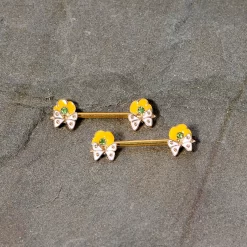 14 Gauge 9/16 Green Gem Gold Tone Butterfly Barbell Nipple Ring Set -Body Jewelry Store 67927.otherimage2