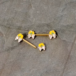 14 Gauge 9/16 Green Gem Gold Tone Butterfly Barbell Nipple Ring Set -Body Jewelry Store 67927.otherimage3