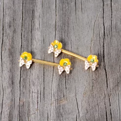 14 Gauge 9/16 Green Gem Gold Tone Butterfly Barbell Nipple Ring Set -Body Jewelry Store 67927.otherimage4