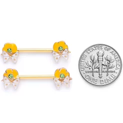 14 Gauge 9/16 Green Gem Gold Tone Butterfly Barbell Nipple Ring Set -Body Jewelry Store 67927.otherimage5