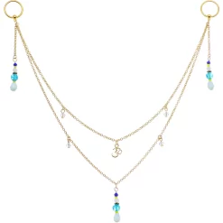 14 Gauge 9/16 Gold Tone Om Blue Beads Captive Ring Dangle Nipple Chain