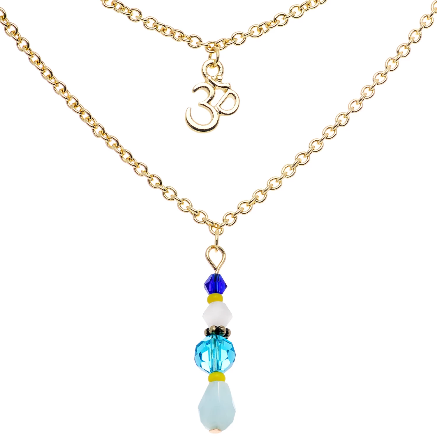 14 Gauge 9/16 Gold Tone Om Blue Beads Captive Ring Dangle Nipple Chain 3 14 Gauge 9/16 Gold Tone Om Blue Beads Captive Ring Dangle Nipple Chain - Image 3