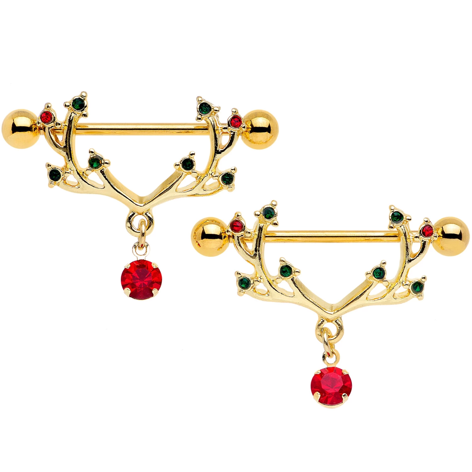 14 Gauge 25mm Red Green Gem Reindeer Antler Holiday Nipple Shield Set 1 14 Gauge 25mm Red Green Gem Reindeer Antler Holiday Nipple Shield Set