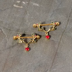 14 Gauge 25mm Red Green Gem Reindeer Antler Holiday Nipple Shield Set 9 14 Gauge 25mm Red Green Gem Reindeer Antler Holiday Nipple Shield Set -Body Jewelry Store 67938.otherimage1