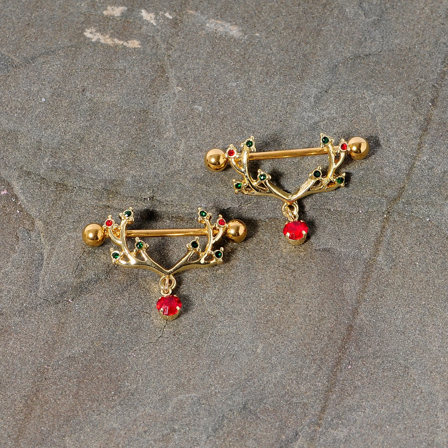 14 Gauge 25mm Red Green Gem Reindeer Antler Holiday Nipple Shield Set 3 14 Gauge 25mm Red Green Gem Reindeer Antler Holiday Nipple Shield Set - Image 3