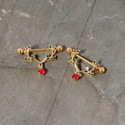 14 Gauge 25mm Red Green Gem Reindeer Antler Holiday Nipple Shield Set 10 14 Gauge 25mm Red Green Gem Reindeer Antler Holiday Nipple Shield Set -Body Jewelry Store 67938.otherimage2