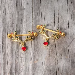 14 Gauge 25mm Red Green Gem Reindeer Antler Holiday Nipple Shield Set 12 14 Gauge 25mm Red Green Gem Reindeer Antler Holiday Nipple Shield Set -Body Jewelry Store 67938.otherimage4