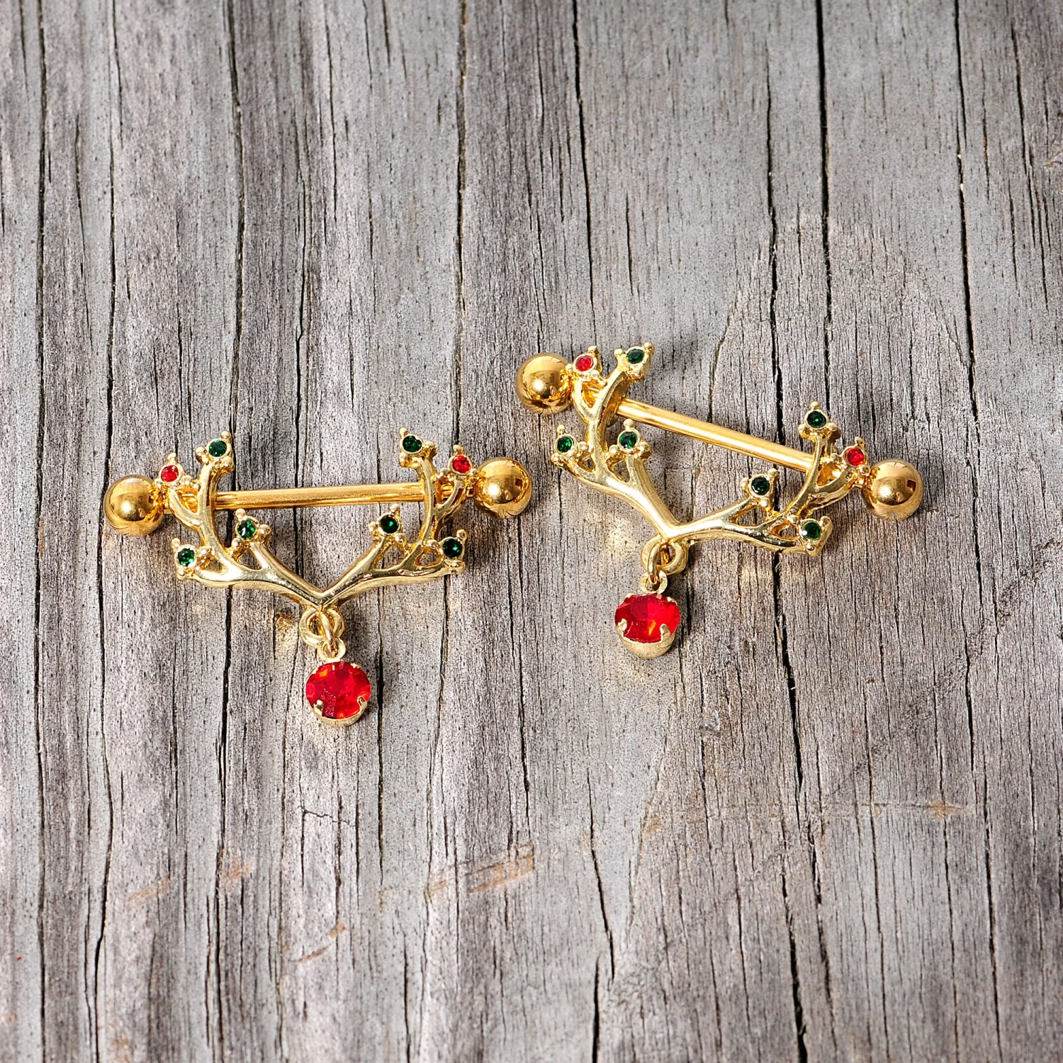 14 Gauge 25mm Red Green Gem Reindeer Antler Holiday Nipple Shield Set 6 14 Gauge 25mm Red Green Gem Reindeer Antler Holiday Nipple Shield Set - Image 6