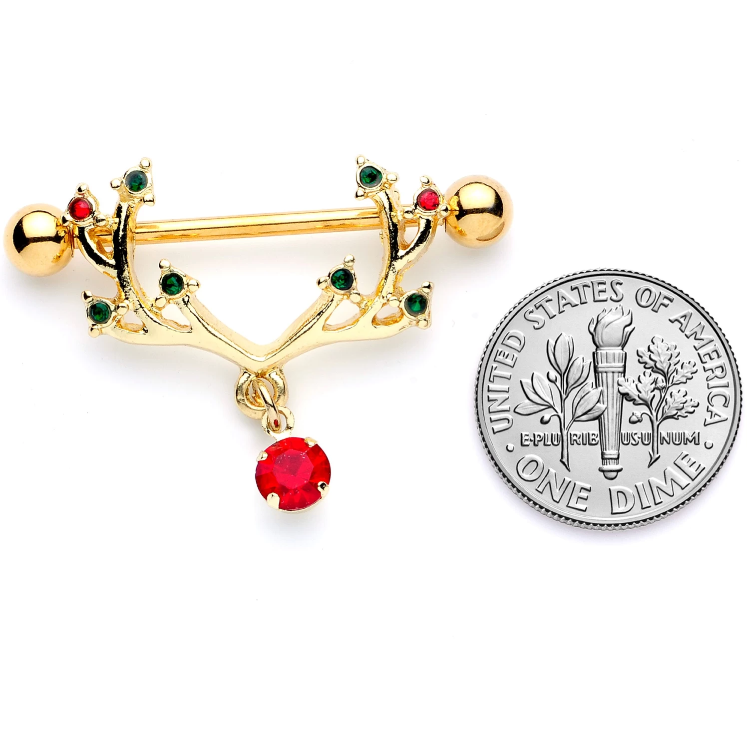 14 Gauge 25mm Red Green Gem Reindeer Antler Holiday Nipple Shield Set 7 14 Gauge 25mm Red Green Gem Reindeer Antler Holiday Nipple Shield Set - Image 7