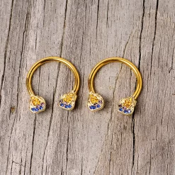 14 Gauge 1/2 Orange Gem Gold Tone Candle Horseshoe Nipple Ring Set -Body Jewelry Store 67941.otherimage2