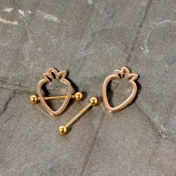 14 Gauge 3/4 Gold Tone Hollow Strawberry Nipple Shield Set 13 14 Gauge 3/4 Gold Tone Hollow Strawberry Nipple Shield Set -Body Jewelry Store 67952.otherimage2