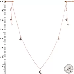 14 Gauge 9/16 Black Gem Rose Gold Tone Moon Dangle Nipple Chain -Body Jewelry Store 67959.otherimage3