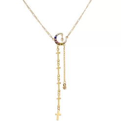 14 Gauge 9/16 Blue Pink Gem Gold Tone Moon Cross Dangle Nipple Chain -Body Jewelry Store 67964.otherimage2
