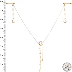 14 Gauge 9/16 Blue Pink Gem Gold Tone Moon Cross Dangle Nipple Chain -Body Jewelry Store 67964.otherimage3