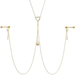 Gaby 14 Gauge 5/8 Aurora Gem Gold Tone Sun Heart Star Nipple Chain Necklace