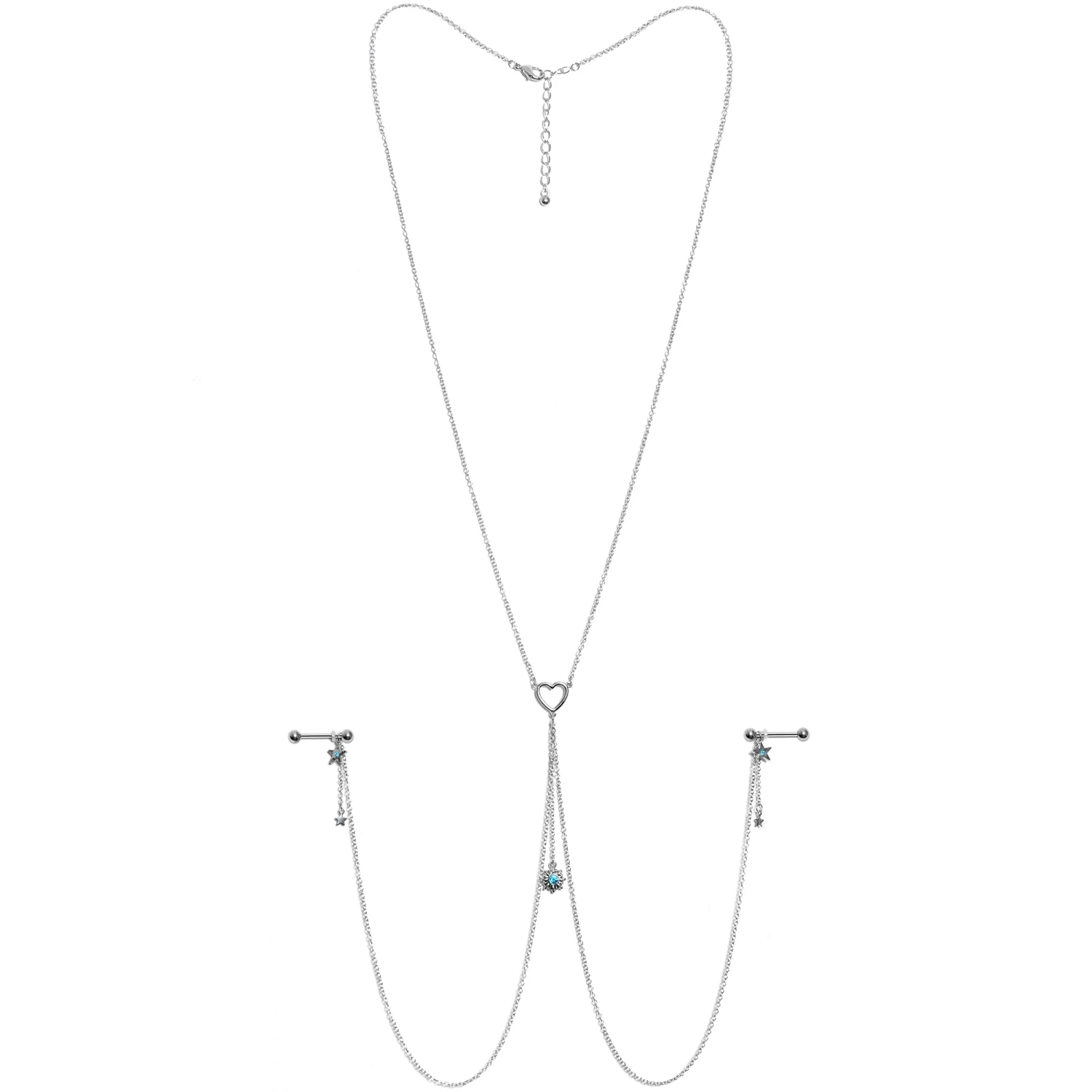 Gaby 14 Gauge 5/8 Blue Gem Sun Heart Star Nipple Chain Necklace 5 Gaby 14 Gauge 5/8 Blue Gem Sun Heart Star Nipple Chain Necklace - Image 5