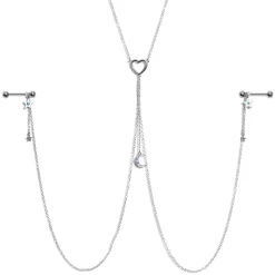Gaby 14 Gauge 5/8 Blue Gem Moon Heart Star Nipple Chain Necklace