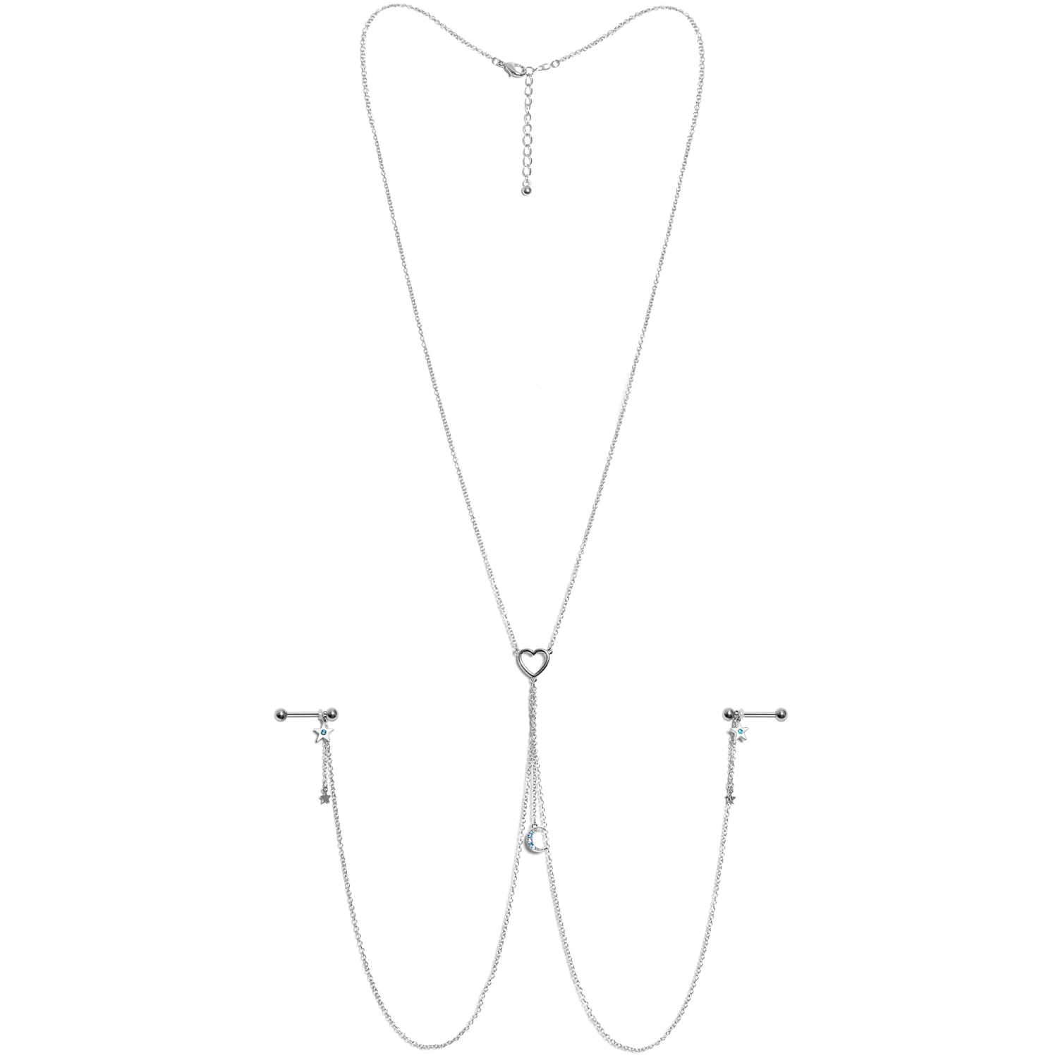 Gaby 14 Gauge 5/8 Blue Gem Moon Heart Star Nipple Chain Necklace 5 Gaby 14 Gauge 5/8 Blue Gem Moon Heart Star Nipple Chain Necklace - Image 5