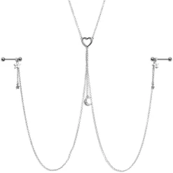 Gaby 14 Gauge 5/8 Clear Gem Moon Heart Star Nipple Chain Necklace
