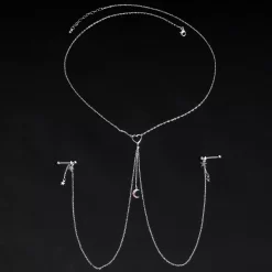 Gaby 14 Gauge 5/8 Pink Gem Moon Heart Star Nipple Chain Necklace -Body Jewelry Store 67980 PK.otherimage2