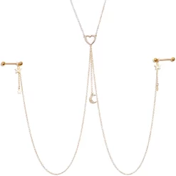 Gaby 14 Gauge 5/8 Aurora Gem Gold Tone Heart Star Nipple Chain Necklace