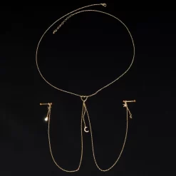 Gaby 14 Gauge 5/8 Aurora Gem Gold Tone Heart Star Nipple Chain Necklace -Body Jewelry Store 67981.otherimage2