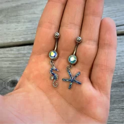 Gaby Blue Gem Starfish Seahorse Nautical Dangle Belly Ring Set Of 2 -Body Jewelry Store 68000 scaled