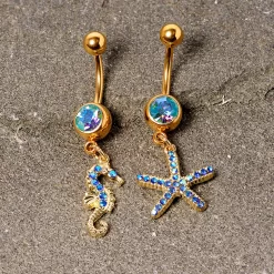 Gaby Blue Gem Gold Tone Starfish Seahorse Nautical Belly Ring Set Of 2 -Body Jewelry Store 68001.otherimage1 df52b744 a43a 42b8 bee2 45ed7fad0c4f