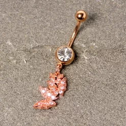 Clear CZ Gem Rose Gold Tone Trio Butterfly Dangle Belly Ring 9 Clear CZ Gem Rose Gold Tone Trio Butterfly Dangle Belly Ring -Body Jewelry Store 68035.otherimage1