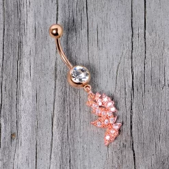 Clear CZ Gem Rose Gold Tone Trio Butterfly Dangle Belly Ring 10 Clear CZ Gem Rose Gold Tone Trio Butterfly Dangle Belly Ring -Body Jewelry Store 68035.otherimage2