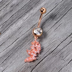 Clear CZ Gem Rose Gold Tone Trio Butterfly Dangle Belly Ring 12 Clear CZ Gem Rose Gold Tone Trio Butterfly Dangle Belly Ring -Body Jewelry Store 68035.otherimage4