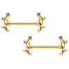 14 Gauge 9/16 Blue Gem Gold Tone Leaping Cat Barbell Nipple Ring Set