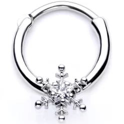 16 Gauge 3/8 Clear Gem Holiday Snowflake Septum Clicker