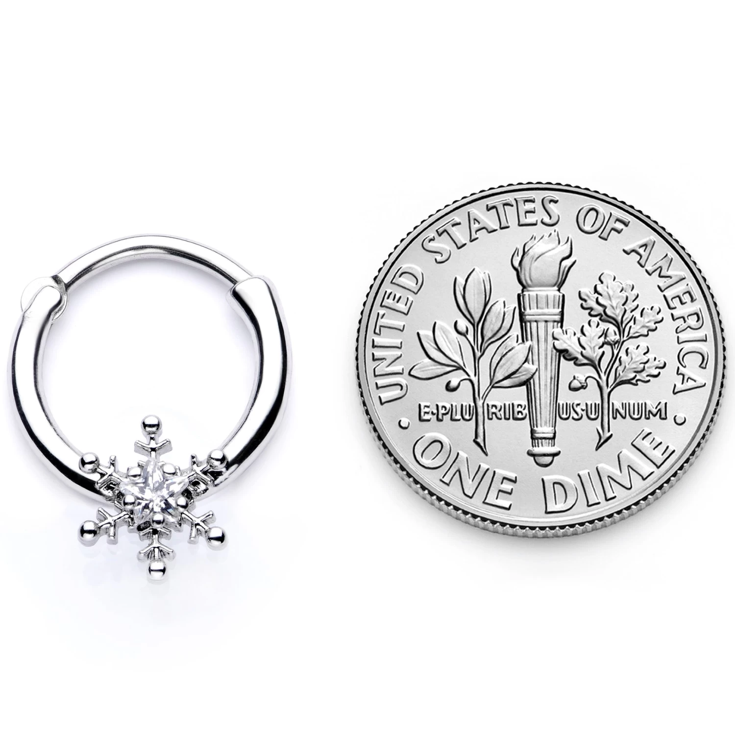 16 Gauge 3/8 Clear Gem Holiday Snowflake Septum Clicker 10 16 Gauge 3/8 Clear Gem Holiday Snowflake Septum Clicker - Image 10