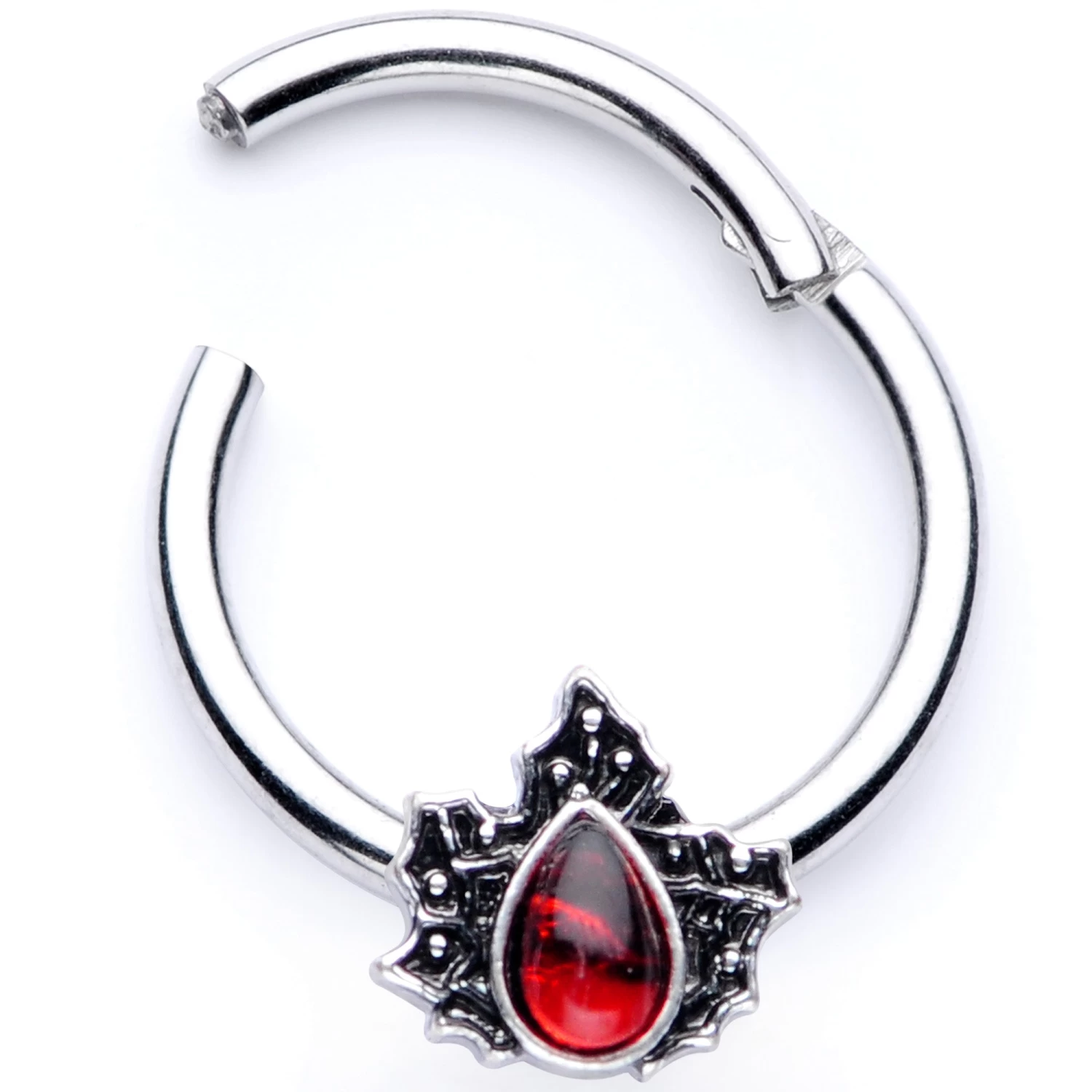 16 Gauge 3/8 Red Gem Holly Leaf Holiday Hinged Segment Ring 3 16 Gauge 3/8 Red Gem Holly Leaf Holiday Hinged Segment Ring - Image 3