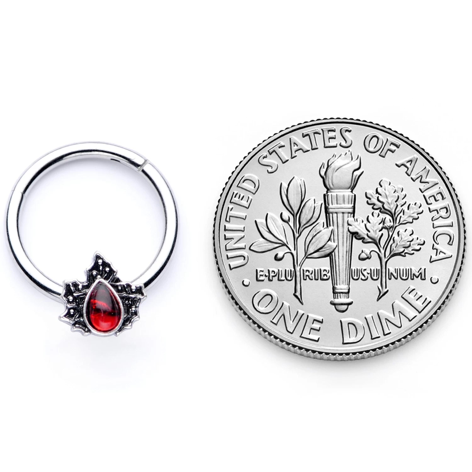 16 Gauge 3/8 Red Gem Holly Leaf Holiday Hinged Segment Ring 7 16 Gauge 3/8 Red Gem Holly Leaf Holiday Hinged Segment Ring - Image 7