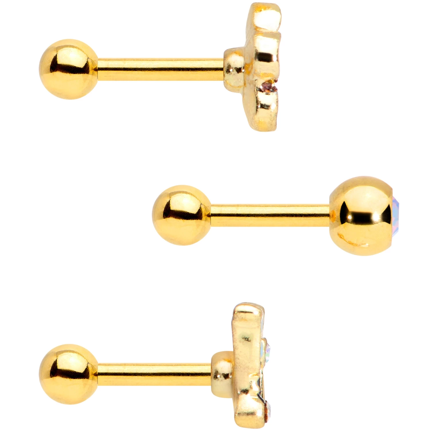 Gaby 16 Gauge 1/4 Aurora Gem Gold Tone Flower Cartilage Tragus Set Of 3 3 Gaby 16 Gauge 1/4 Aurora Gem Gold Tone Flower Cartilage Tragus Set Of 3 - Image 3