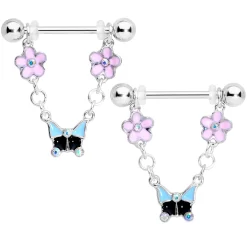 Gaby 14 Gauge 5/8 Aurora Gem Flower Dangle Nipple Ring Set